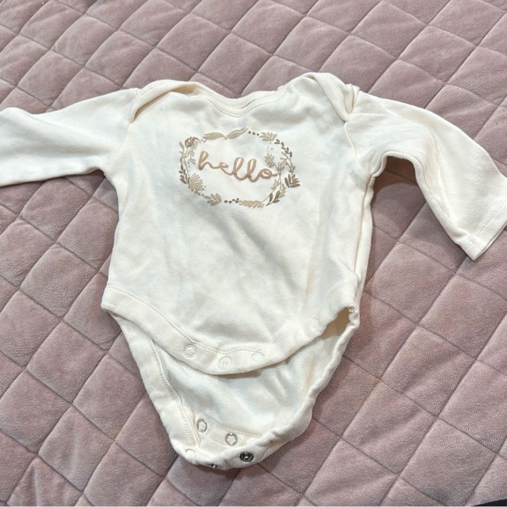 Carter's Cream Long Sleeve Baby Bodysuit with 'Hello' Design